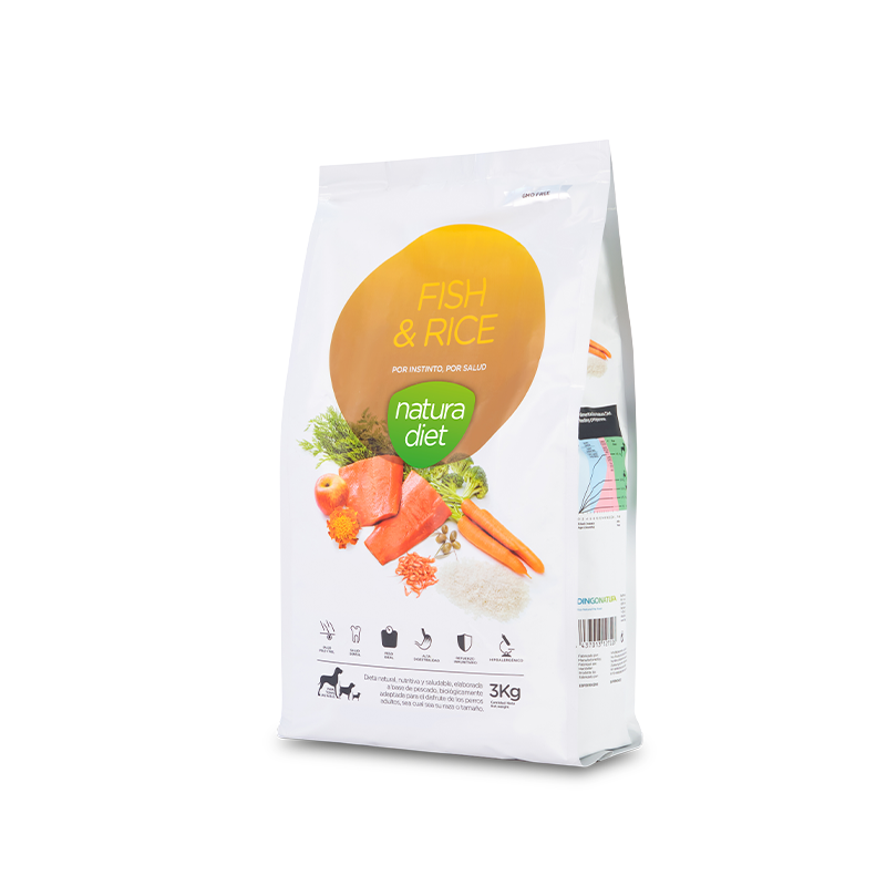 Saco de Natura Diet Fish & Rice pescado, pienso natural para perro adulto