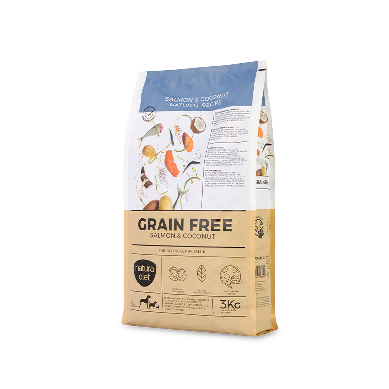 Saco de Natura Diet Grain Free Salmon & Coconut, pienso sin cereales para perro adulto