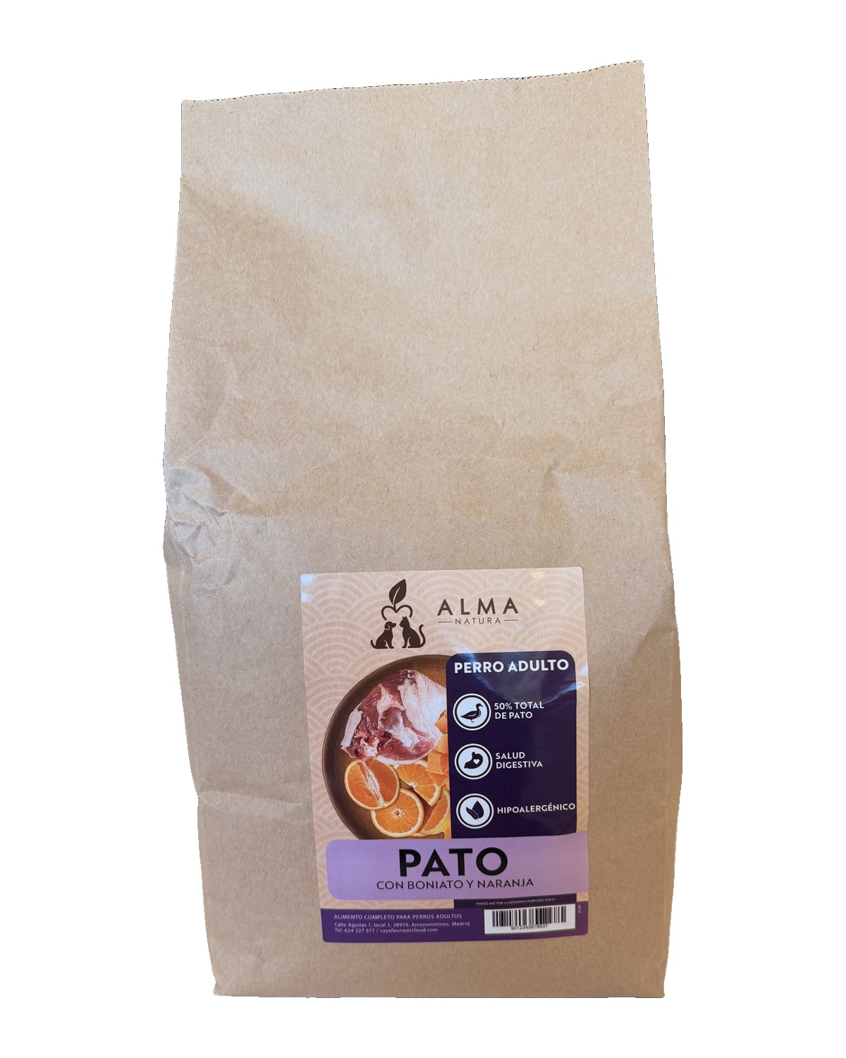 Alma Natura Pato con Boniato y Naranja, perro adulto